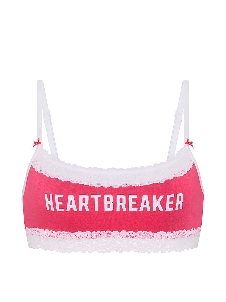PINK Cotton Unlined Lace-Trim Scoop Bralette, Candy Pink Heartbreaker, offModelFront, 3 of 3