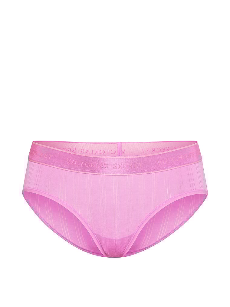 Victoria's Secret, Cotton Logo Cotton Shine Patch Hiphugger Panty, Pink Lilac, offModelFront, 3 of 3