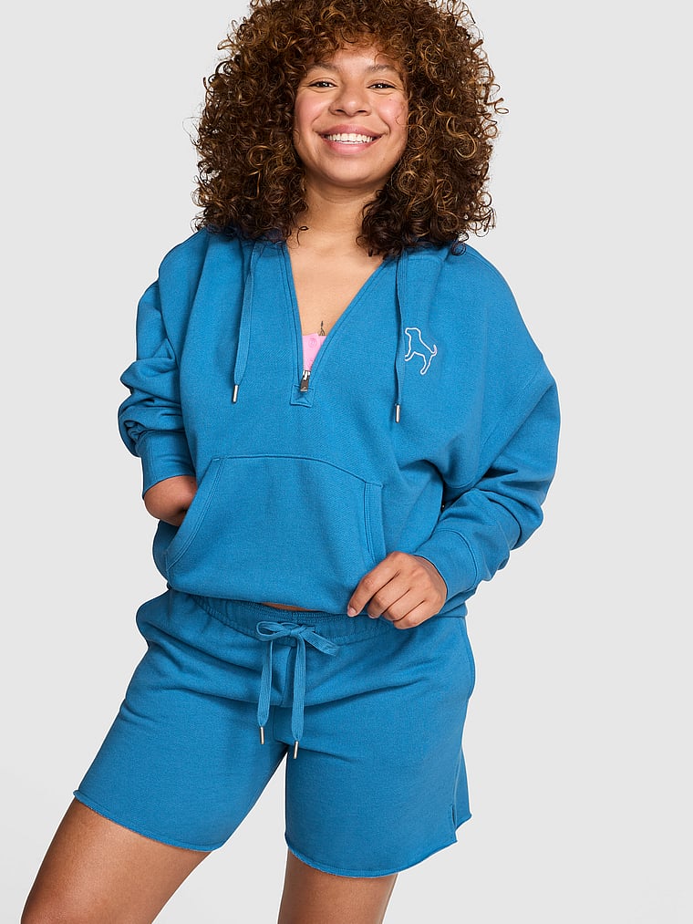 PINK Campus Fleece™ Half-Zip Hoodie, Varsity Blue, onModelFront, 1 of 3