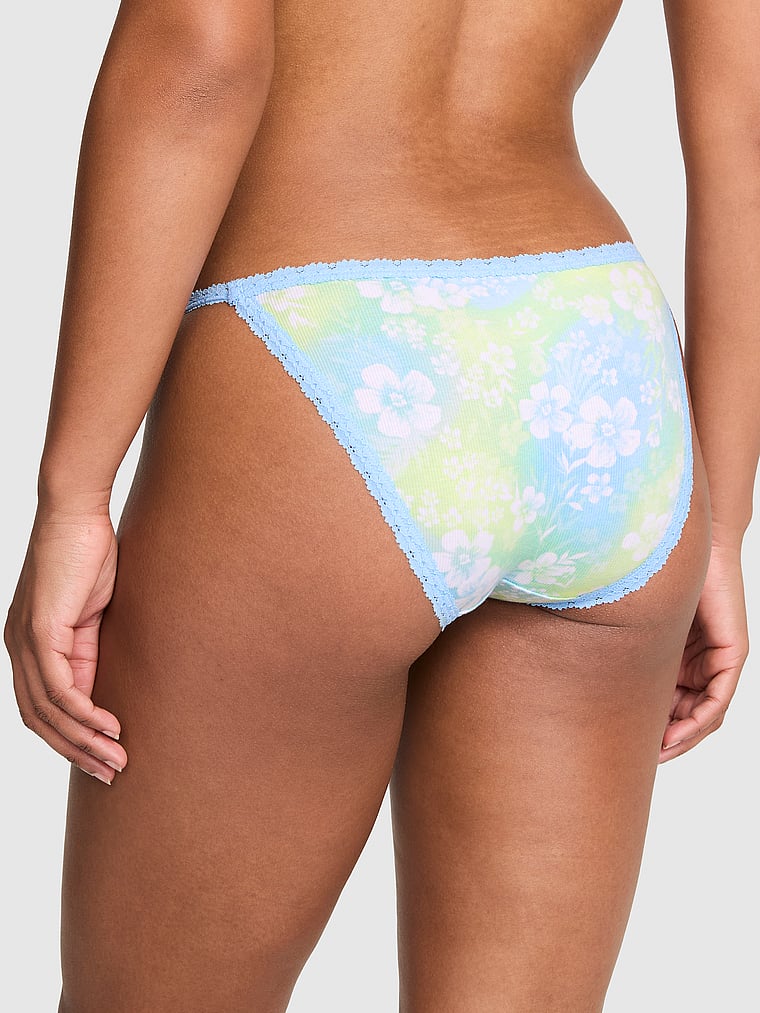 PINK PINK Wink™ Lace-Trim String Bikini Panty, Blue Dancer Hibiscus Floral Print, onModelBack, 2 of 3
