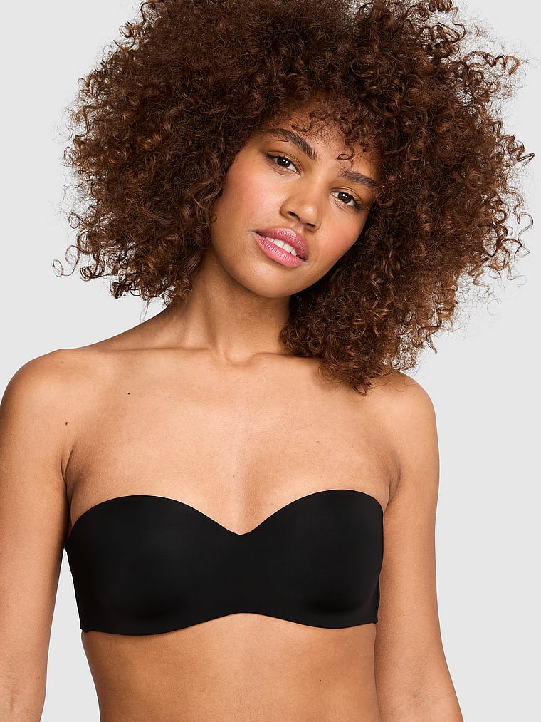 PINK Wear Everywhere Wear Everywhere™ Lightly Lined Strapless Bra, Black, onModelFront, 3 of 6