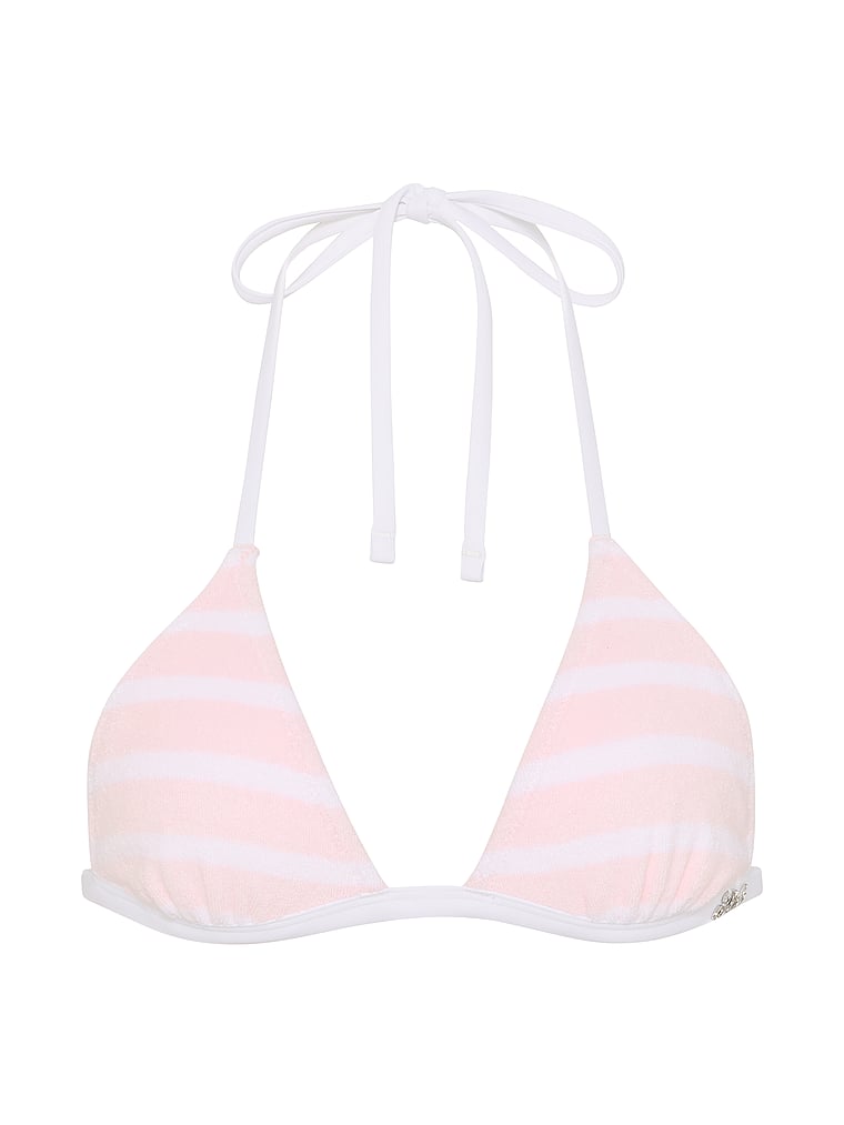 PINK SWIM Push-Up Triangle String Bikini Top, Pink And White Stripe, offModelFront, 3 of 3