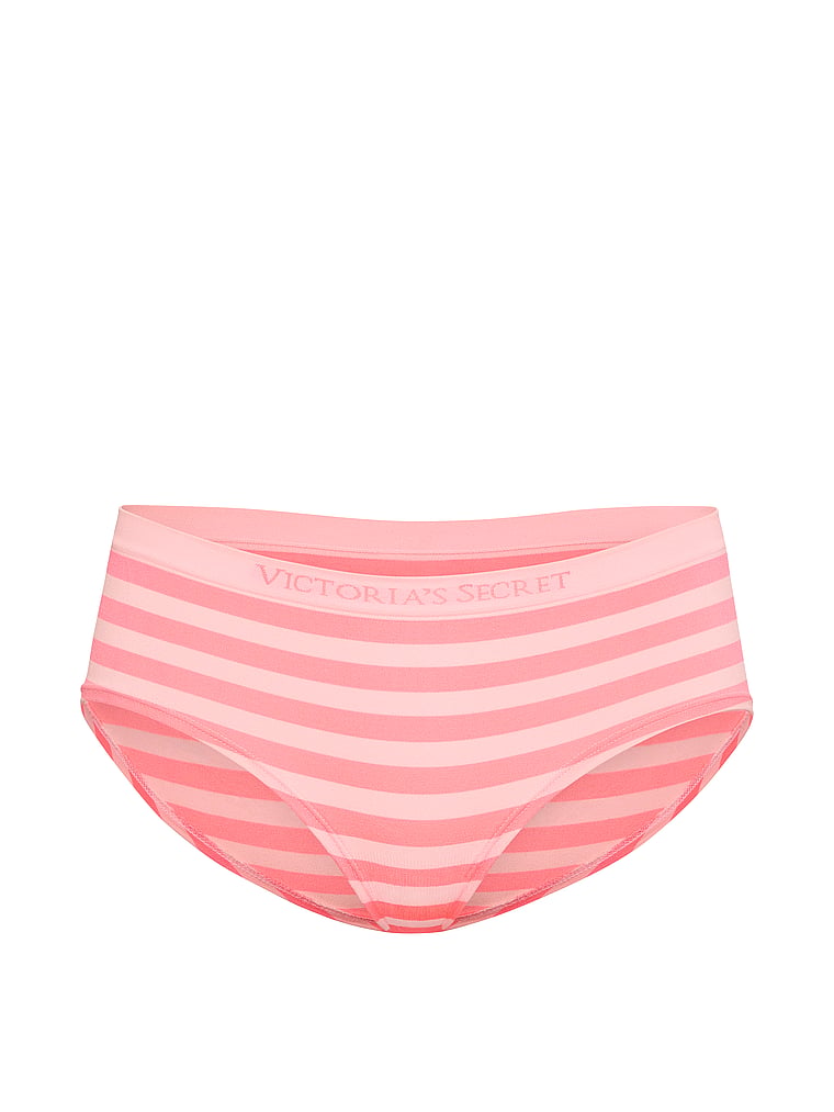 Victoria's Secret, Seamless Seamless Hiphugger Panty, Pink Highlighter Beach Stripe, offModelFront, 3 of 3