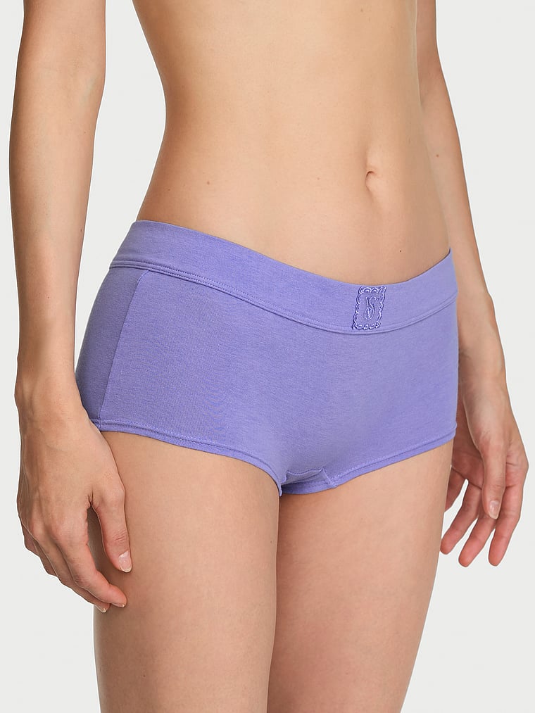 Victoria's Secret, Cotton Logo Cotton Boyshort Panty, Blue, onModelFront, 1 of 4 HyunJoo is 5'9" and wears Small