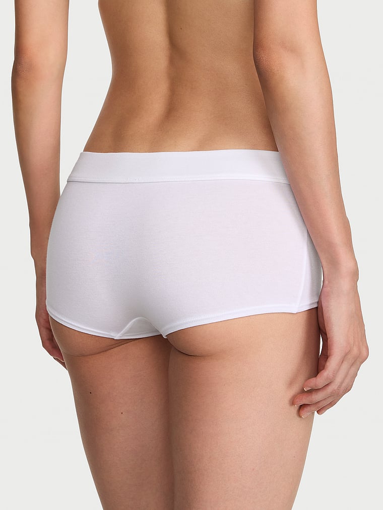 Victoria's Secret, Cotton Logo Cotton Boyshort Panty, White, onModelBack, 2 of 3 HyunJoo is 5'9" or 175cm and wears Small