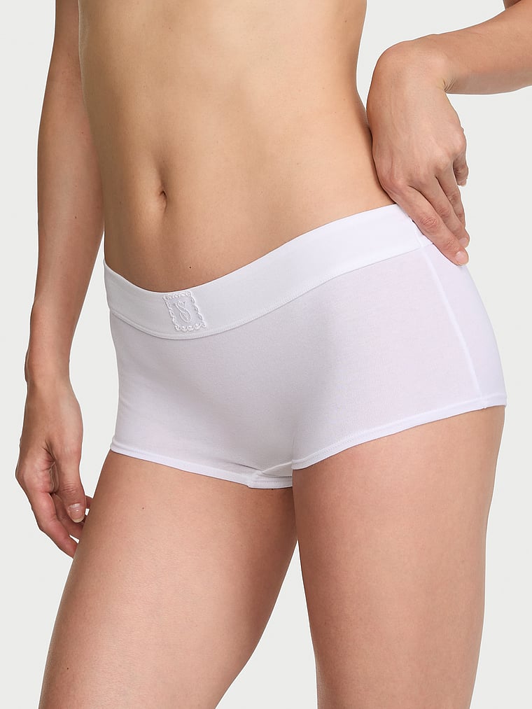 Victoria's Secret, Cotton Logo Cotton Boyshort Panty, White, onModelFront, 1 of 3 HyunJoo is 5'9" or 175cm and wears Small