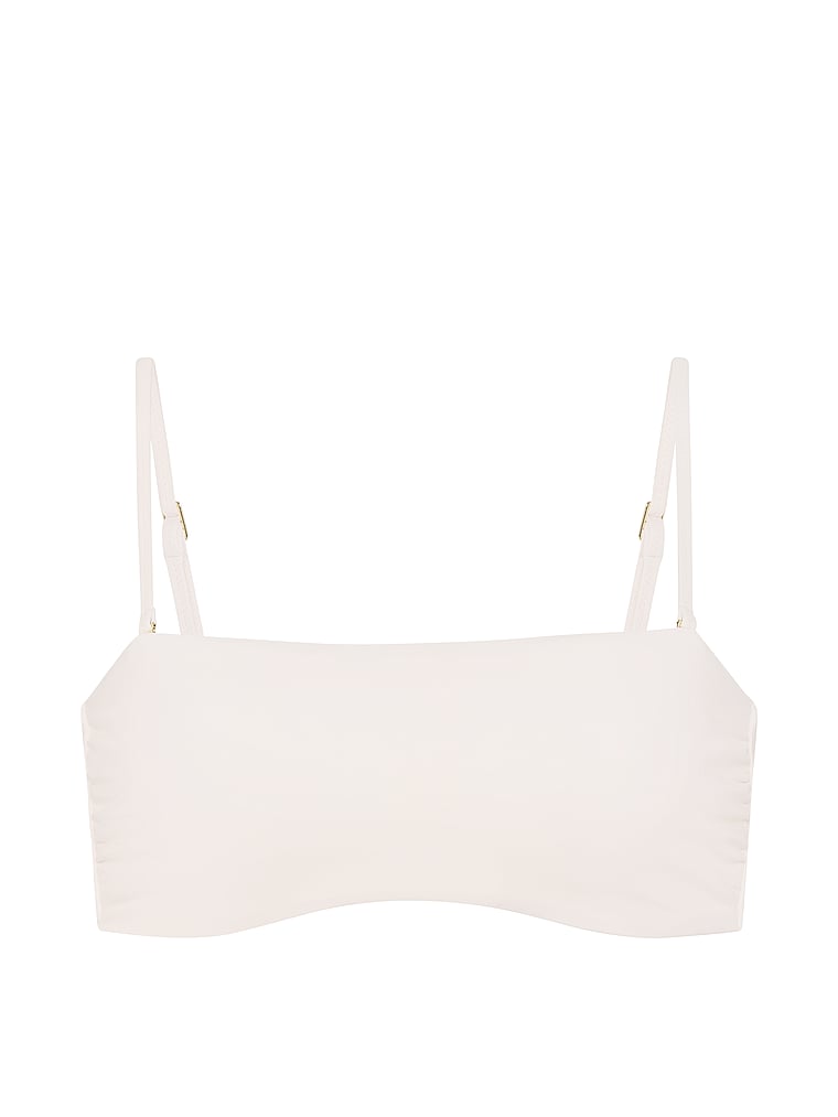 Victoria's Secret, Victoria's Secret Swim Beaded Lace-Up Bandeau Bikini Top, Coconut White, offModelFront, 4 of 4