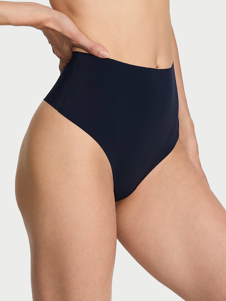 Victoria's Secret, No-Show No-Show Strappy High-Waist Thong Panty, Noir Navy, onModelFront, 1 of 3 HyunJoo is 5'9" or 175cm and wears Small