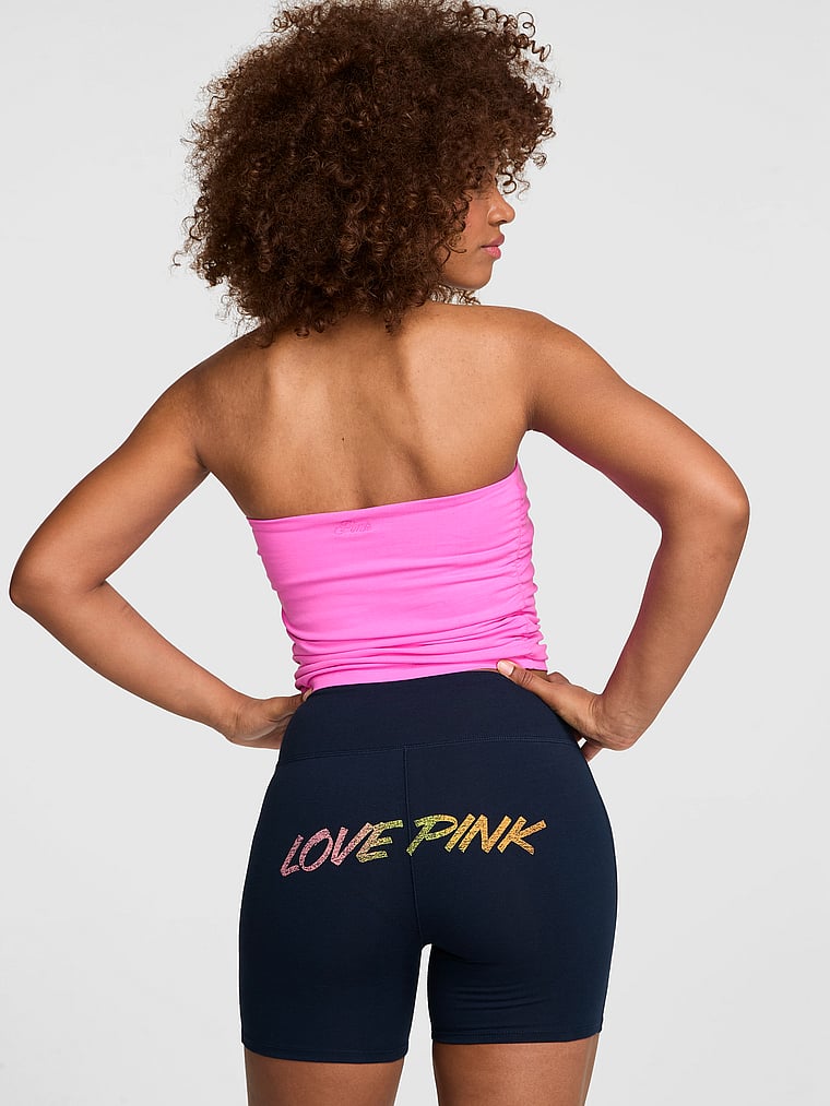 PINK All-Day Cotton™ Lace-Up Bike Shorts, Noir Navy, onModelFront, 1 of 3
