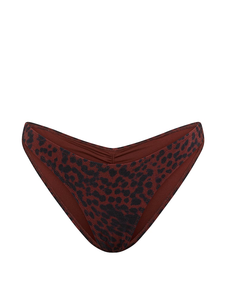 Victoria's Secret, Victoria's Secret Swim Ruched Cheeky Bikini Bottom, Dark Chili Cheetah, offModelFront, 3 of 3