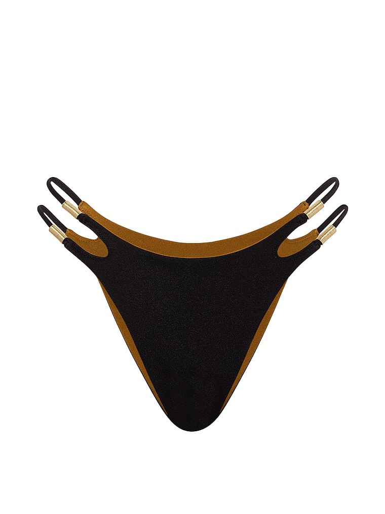 Victoria's Secret, Victoria's Secret Swim Reversible Cut-Out Rings Brazilian Bikini Bottom, Black, offModelFront, 3 of 3