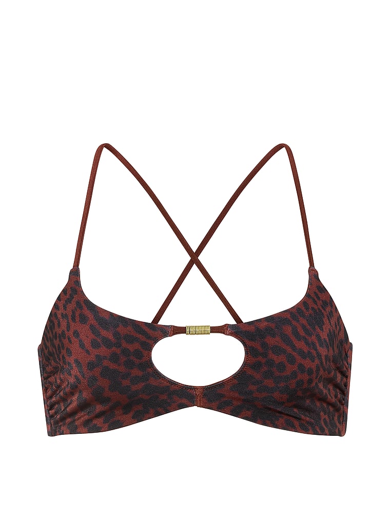Victoria's Secret, Victoria's Secret Swim Reversible Cut-Out Rings Bralette Bikini Top, Dark Chili Cheetah, offModelFront, 5 of 5