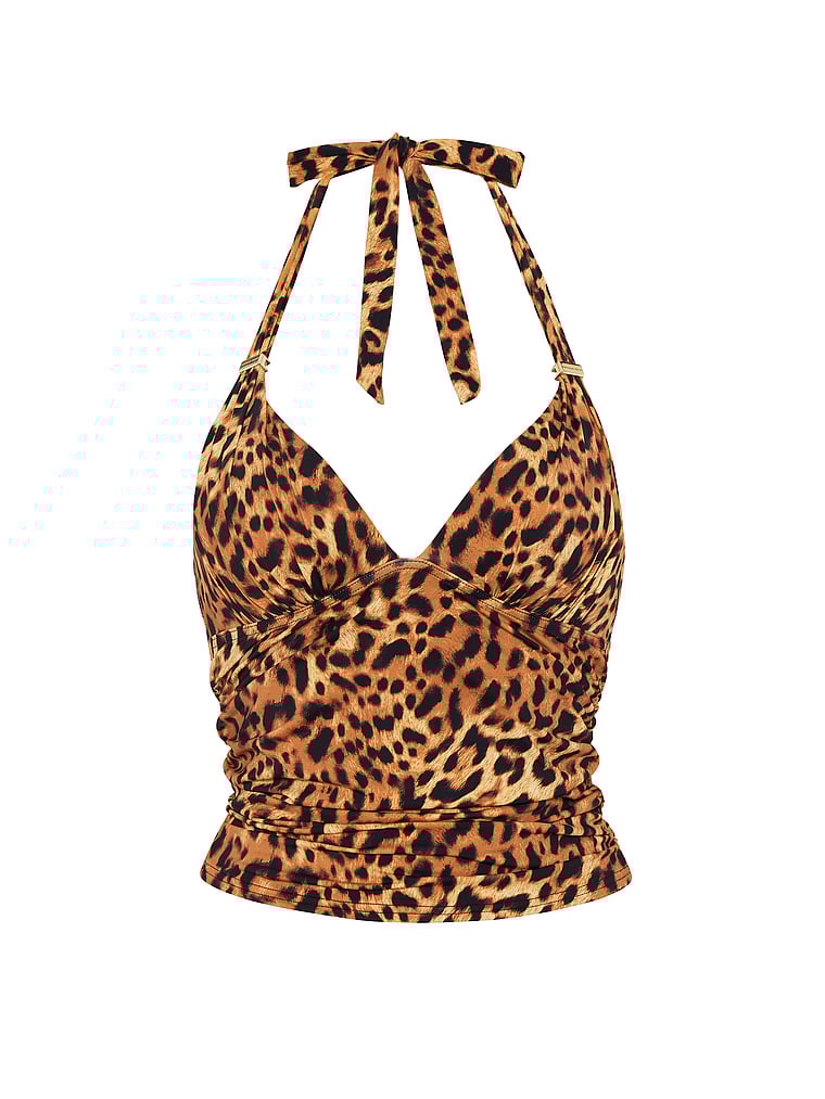 Victoria's Secret, Victoria's Secret Swim Harlow Push-Up Tankini Top, Leopard, offModelFront, 3 of 3