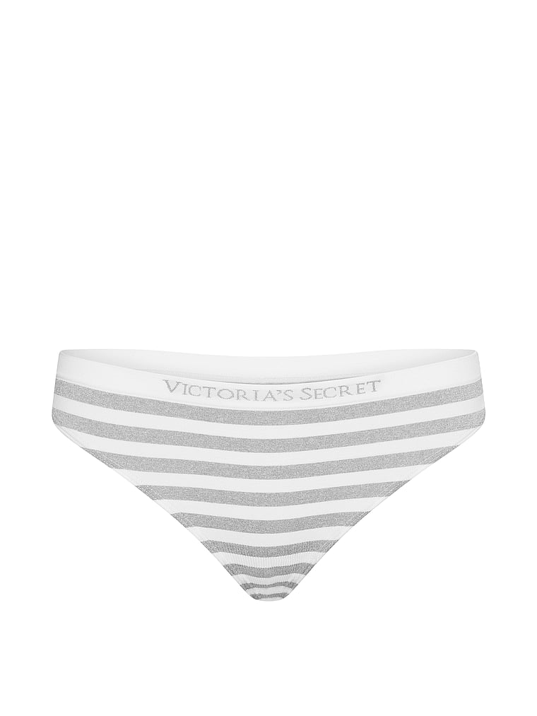 Victoria's Secret, Seamless Seamless Thong Panty, Grey Beach Stripe, offModelFront, 3 of 3