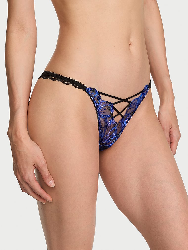 Victoria's Secret, Very Sexy Party Floral Sequin Embroidery Brazilian Panty, Blue Party Floral, onModelFront, 1 of 4 HyunJoo is 5'9" or 175cm and wears Small