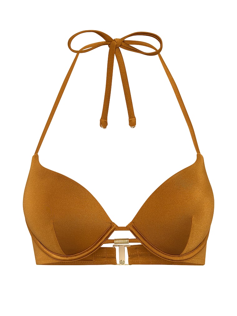 Victoria's Secret, Victoria's Secret Swim Bombshell Add-2-Cups Rings Push-Up Bikini Top, Perfectly Bronzed, offModelFront, 3 of 3