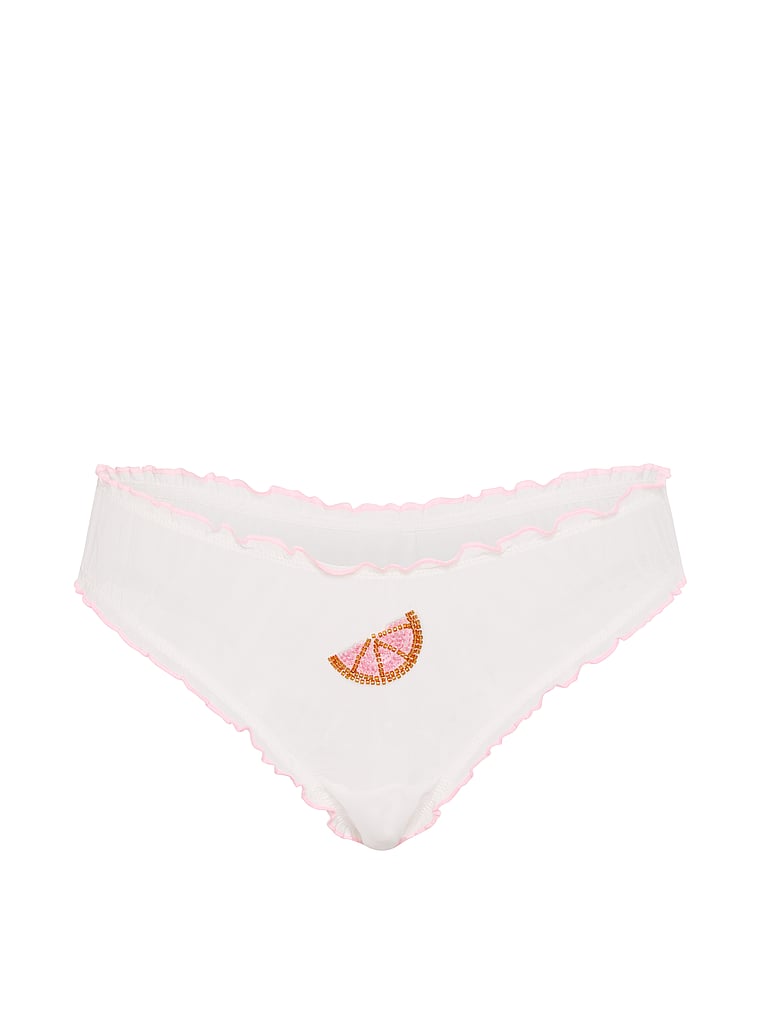 Victoria's Secret, Victoria's Secret Tease Fresh Squeezed Ruffled Mesh Cheeky Panty, Coconut White, offModelFront, 3 of 3