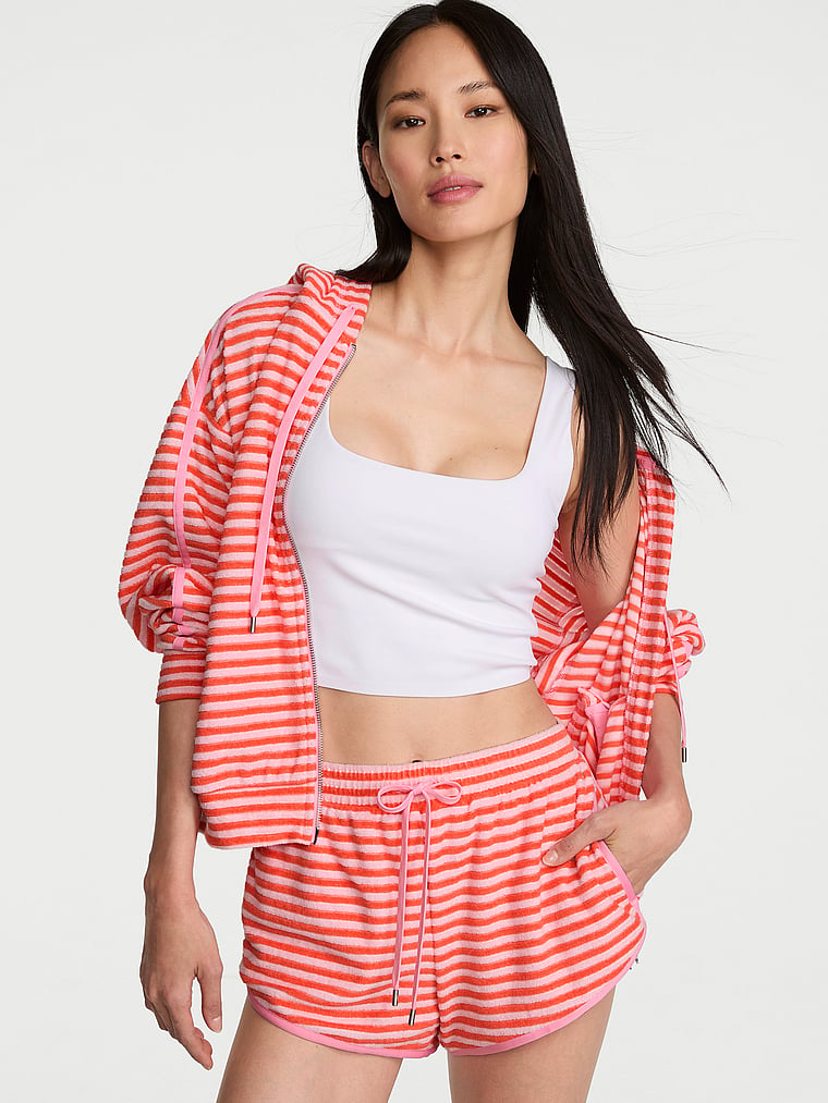 Victoria's Secret, Angel Essentials Micro Terry Curved Hem Short, Crazin Coral Stripe, onModelFront, 1 of 4 HyunJoo is 5'9" and wears Small