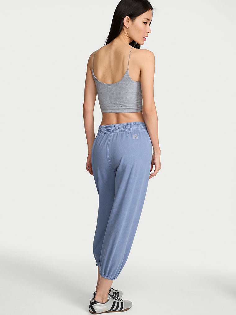 Victoria's Secret, Angel Essentials Off-Duty Terry Crop Jogger Sweatpants, Washed Moonlight Blue, onModelSide, 3 of 4
