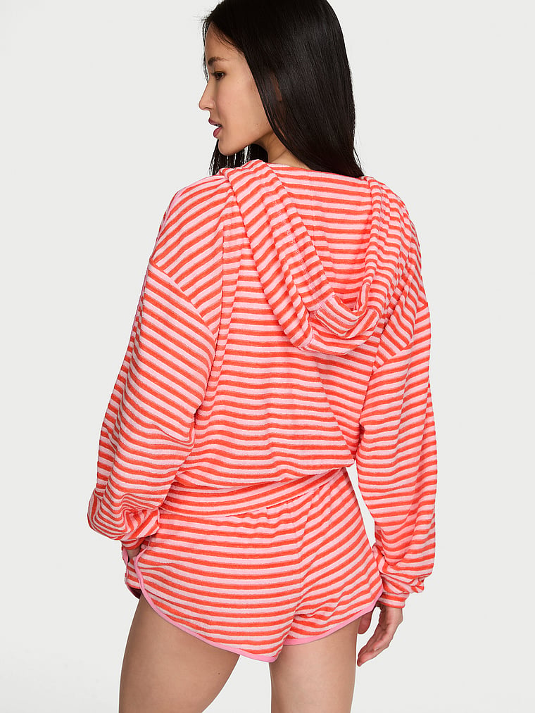 Victoria's Secret, Angel Essentials Micro Terry Full-Zip Hoodie, Crazin Coral Stripe, onModelBack, 2 of 4 HyunJoo is 5'9" and wears Small