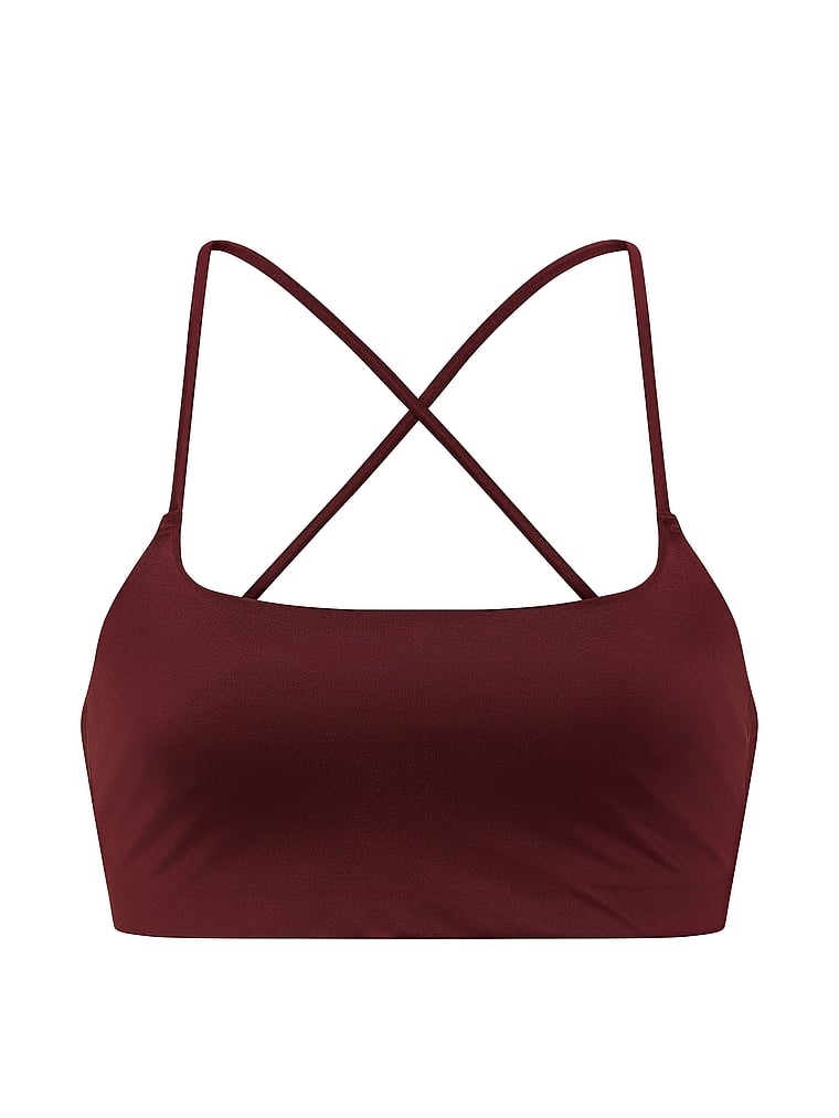 Victoria's Secret, VSX VSX GlossyTech™ Strappy-Back Sports Bra, Cherrywood, offModelFront, 3 of 3