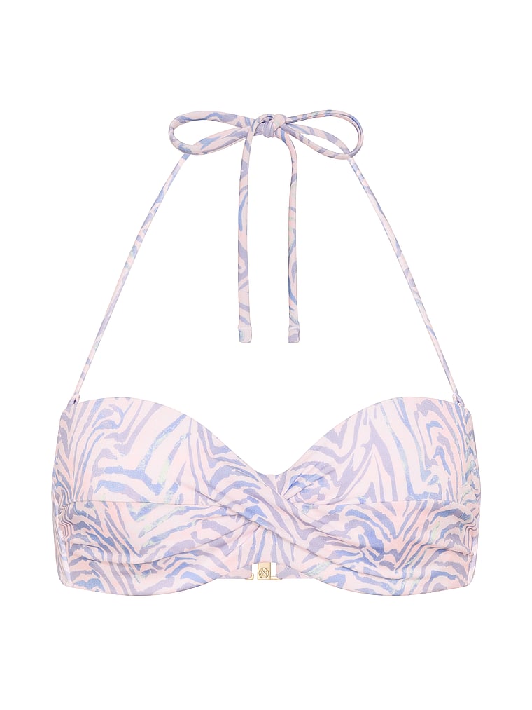 Victoria's Secret, Victoria's Secret Swim Twist Push-Up Bandeau Bikini Top, Soft Pink Zebra, offModelFront, 3 of 3