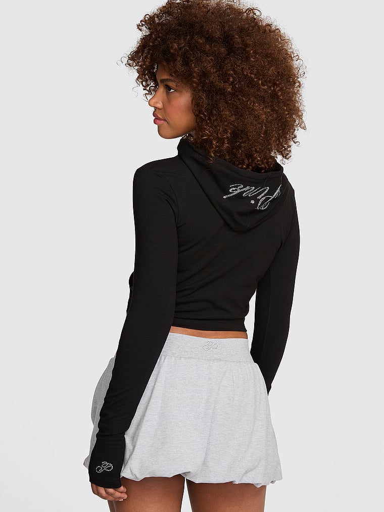 PINK Soft Modal Full-Zip Hoodie, Pure Black, onModelBack, 2 of 2