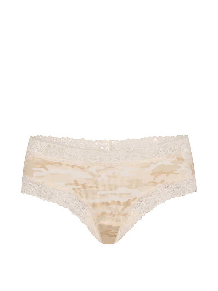 PINK PINK Wink™ Lace-Trim Cheeky Panty, Winter White Camo Print, offModelFront, 3 of 3