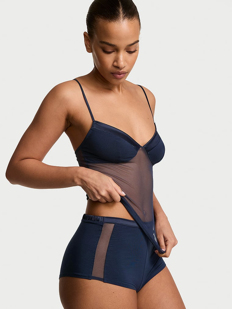 Victoria's Secret, Very Sexy Sheer Reveal Modal & Mesh Cami Set, Soirée Blue, onModelFront, 1 of 3 Nisaa is 5'9" and wears Small