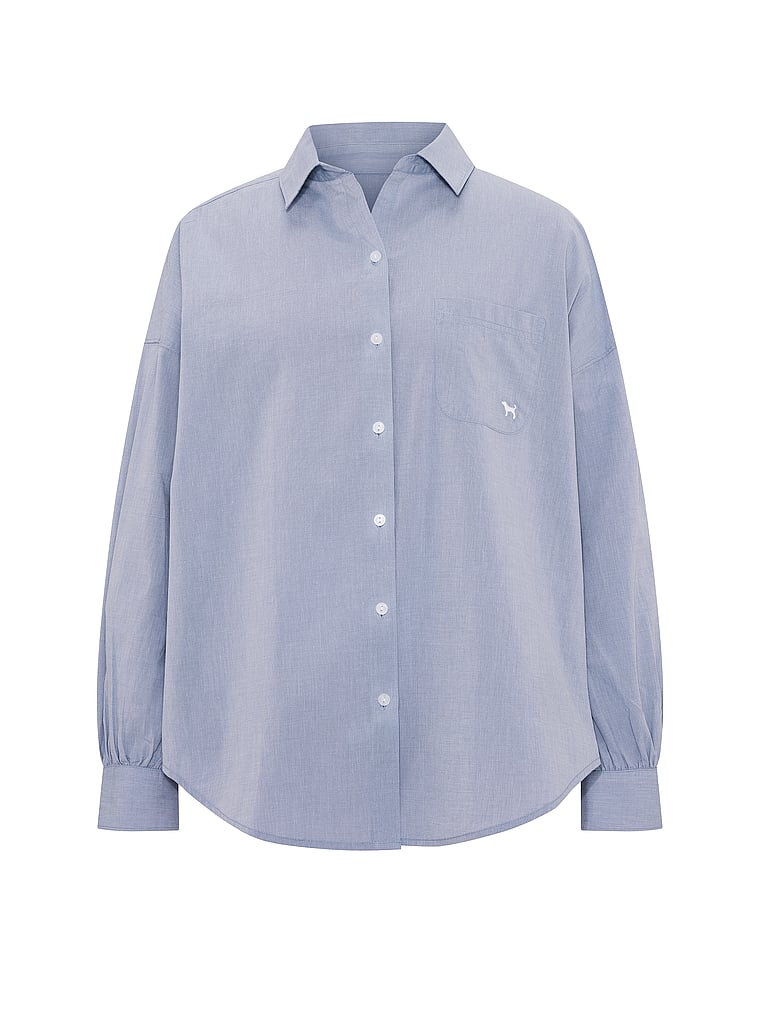 PINK Coastal Cutie Button-Down Sleepshirt, Soft Blue, offModelFront, 3 of 3