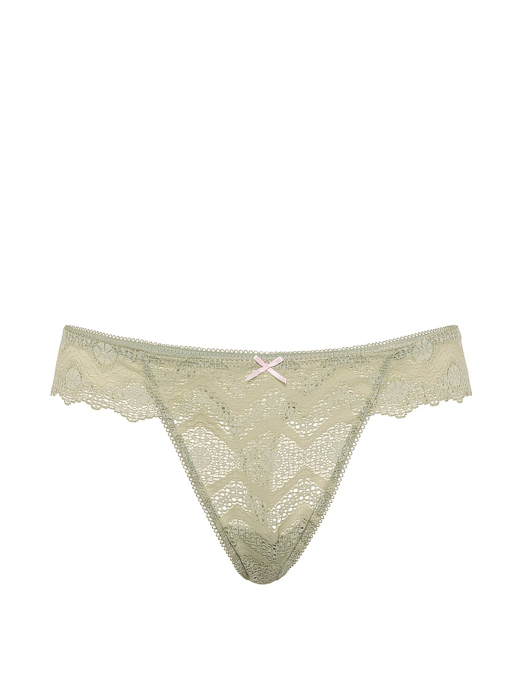 PINK PINK Wink™ Wide-Waist Thong Panty, Slate Green, offModelFront, 3 of 4