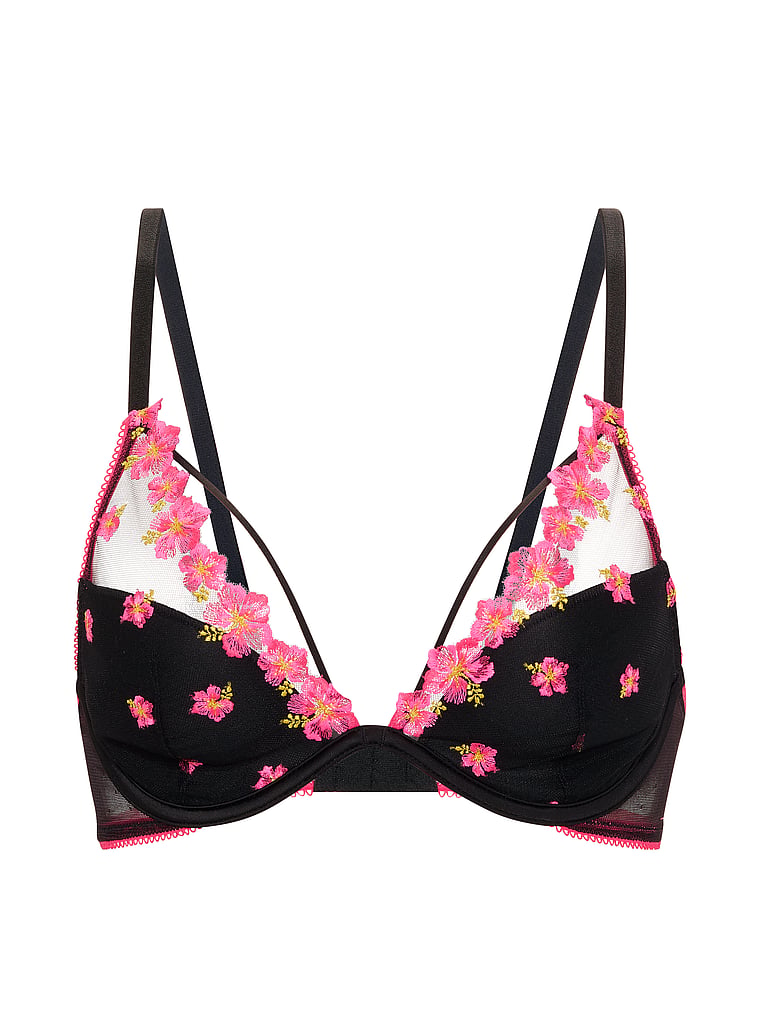 PINK PINK Wink™ Lightly Lined Plunge Bra, Black, offModelFront, 3 of 3