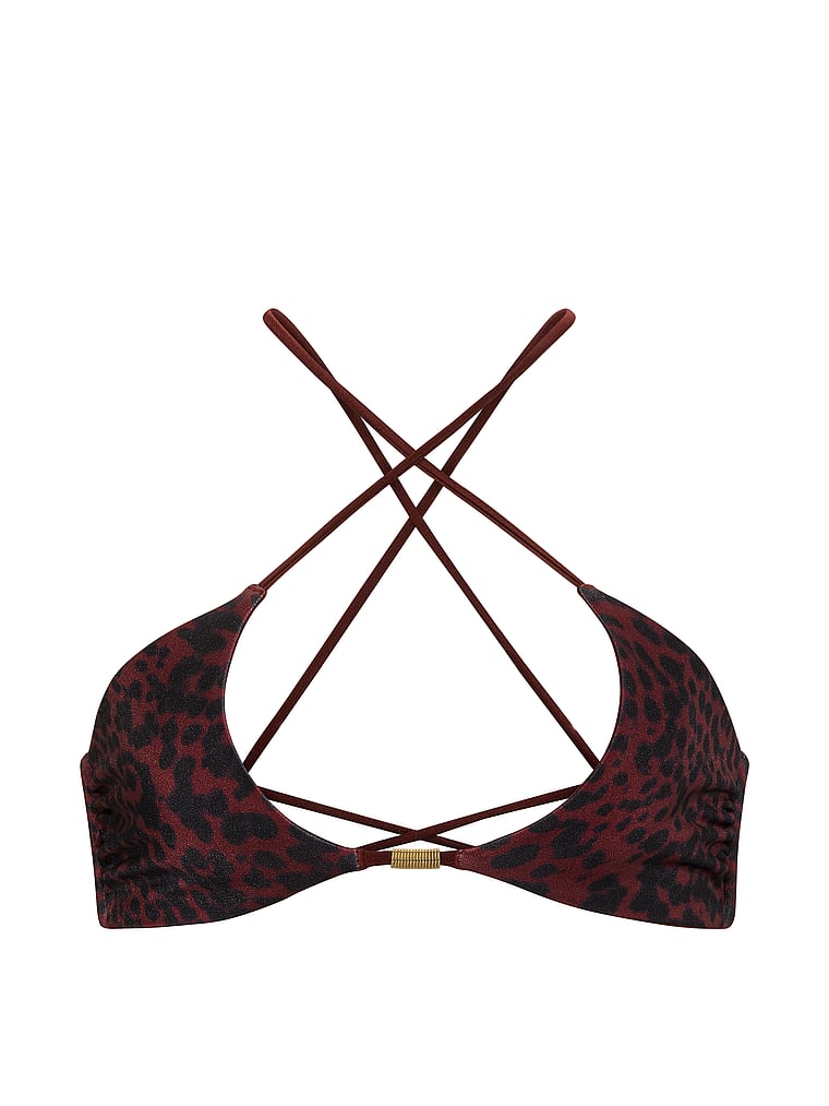 Victoria's Secret, Victoria's Secret Swim Reversible Cut-Out Rings Halter Bikini Top, Dark Chili Cheetah, offModelFront, 4 of 4