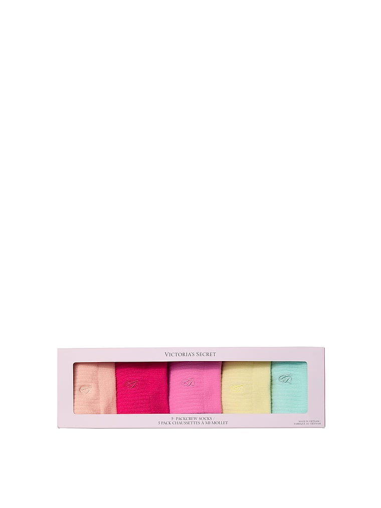 Victoria's Secret, Victoria's Secret 5-Pack Crew Socks Boxed Gift Set, Pink Gin, Pink Sugar, Pop Pink, Sunny Honey, Waterfall, onModelBack, 2 of 2