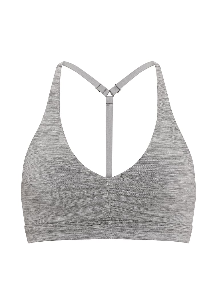 PINK PINK Relay™ Ruched Plunge Sports Bra, Grey Marl, offModelFront, 3 of 3