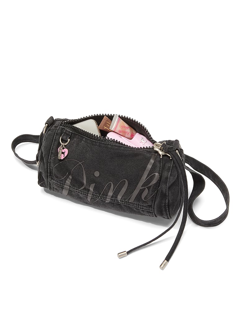 PINK Canvas Rolled Duﬄe Shoulder Bag, Black, detail, 4 of 4