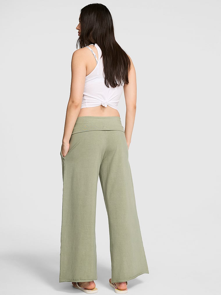 Buy All-Day Cotton™ Foldover Wide-Leg Pants, Slate Green Wash