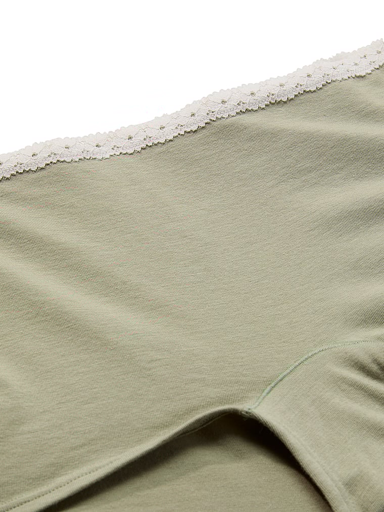 PINK Cotton Dorm Boyshort Panty, Slate Green With White Lace, detail, 4 of 4