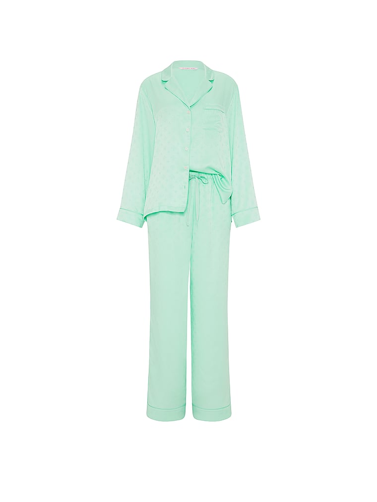 Victoria's Secret, Victoria's Secret Signature Satin Long Pajama Set, Waterfall, offModelFront, 3 of 3