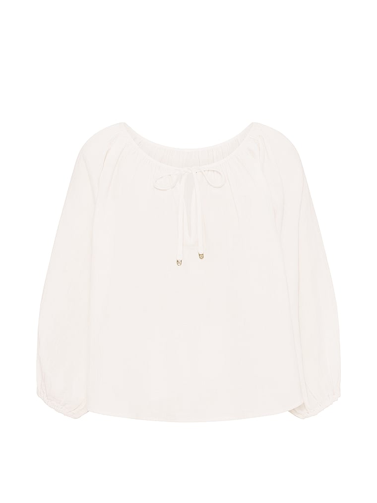 Victoria's Secret, Victoria's Secret Swim Beachwear Cotton Gauze Easy Top, Coconut White, offModelFront, 3 of 3