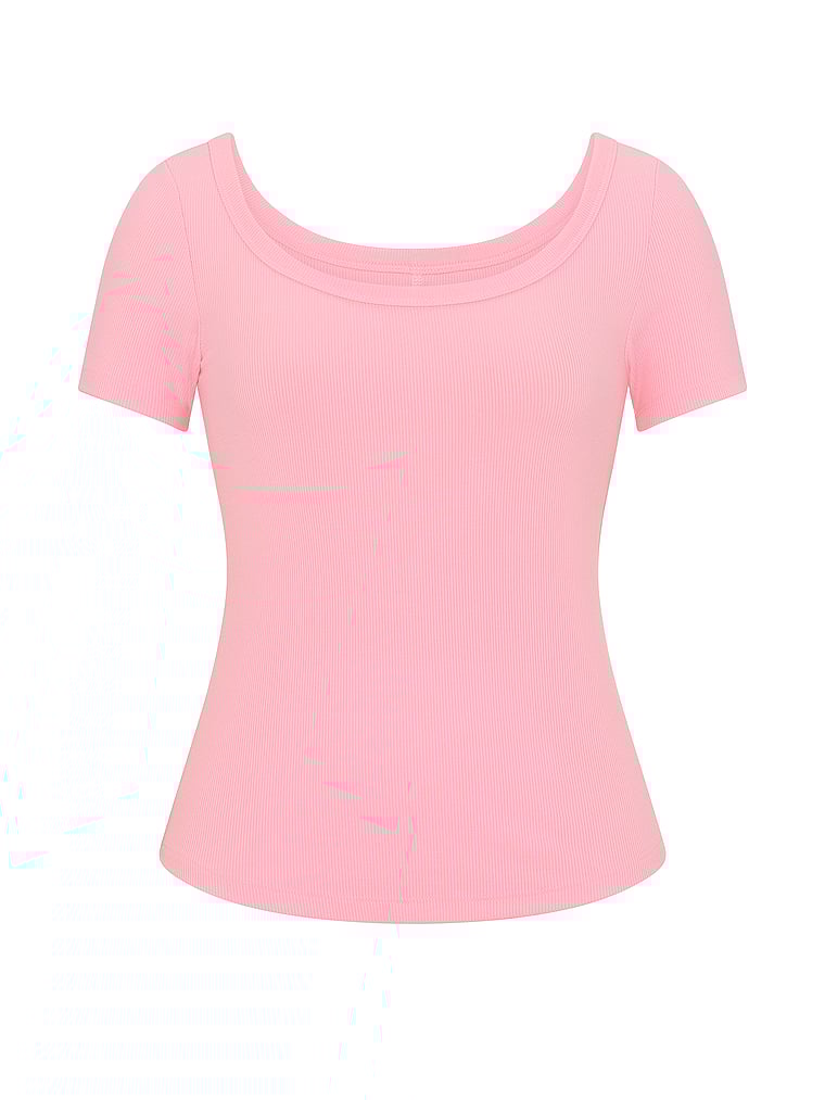 Victoria's Secret, Angel Essentials VS Iconic Rib Scoop Tee, Washed Victoria Pink, offModelFront, 4 of 5