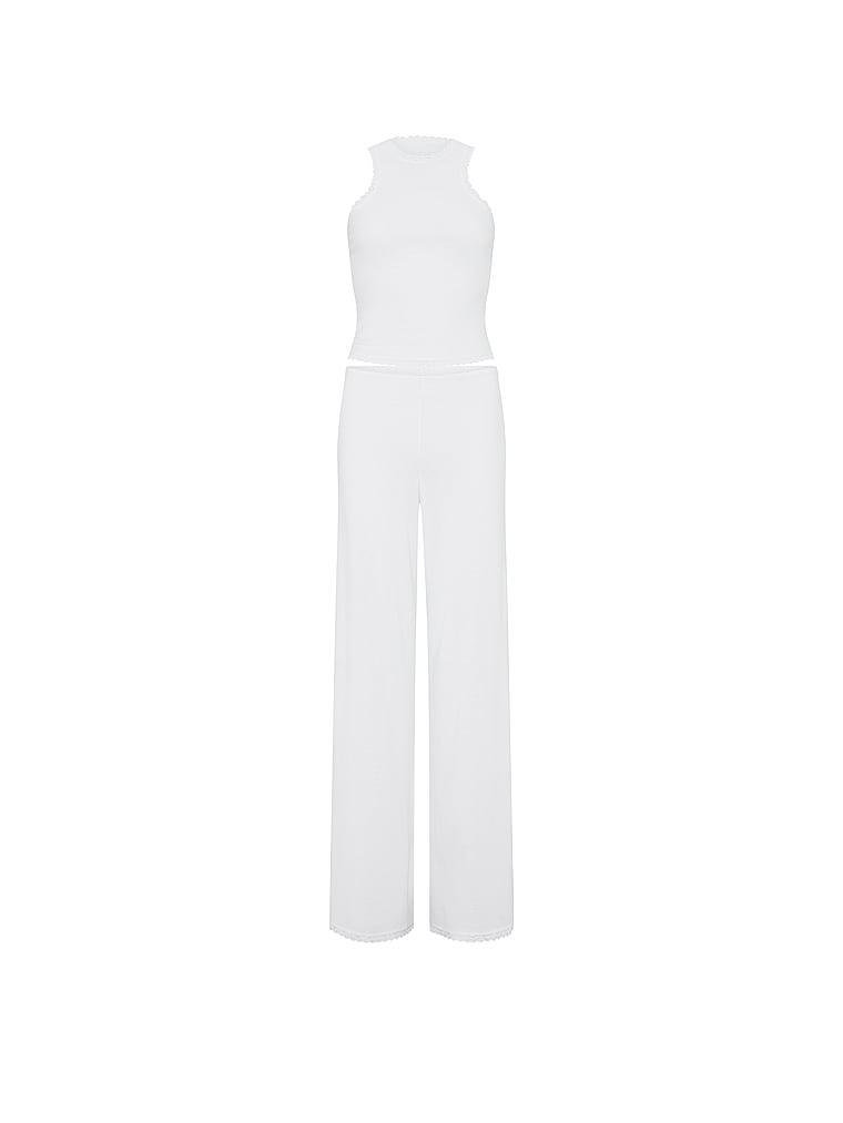 Victoria's Secret, Victoria's Secret Cotton Shadow Stripe Tank & Pants Set, VS White, offModelFront, 3 of 4