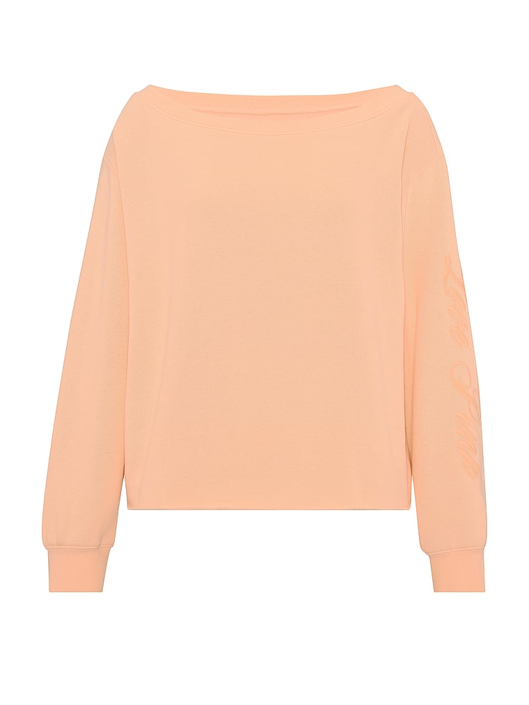 PINK Campus Fleece™ Rib Off-The-Shoulder Sweatshirt, Peach Tree, offModelFront, 4 of 4