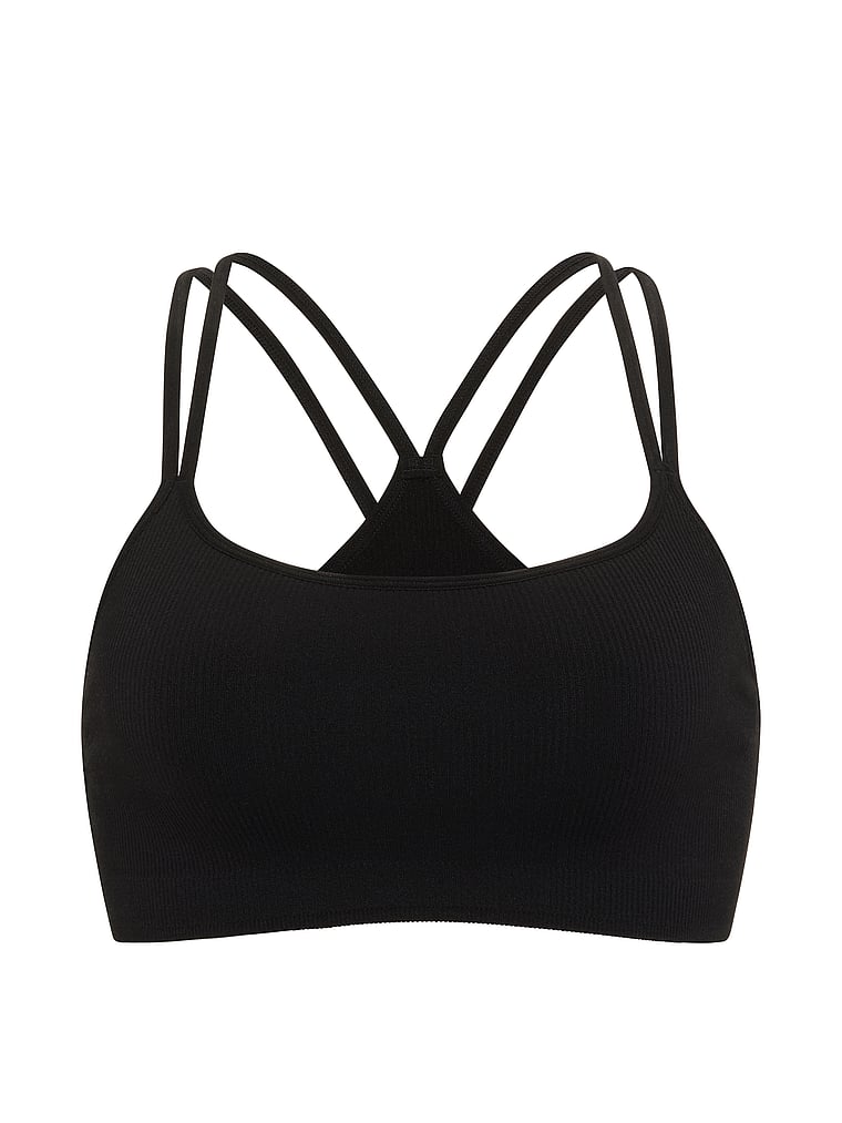PINK AnyWear Strappy Sports Bra, Black, offModelFront, 3 of 3