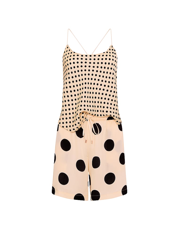 Victoria's Secret, Victoria's Secret TENCEL™ Cami & Shorts Pajama Set, Tan/Black Dots, offModelFront, 4 of 5