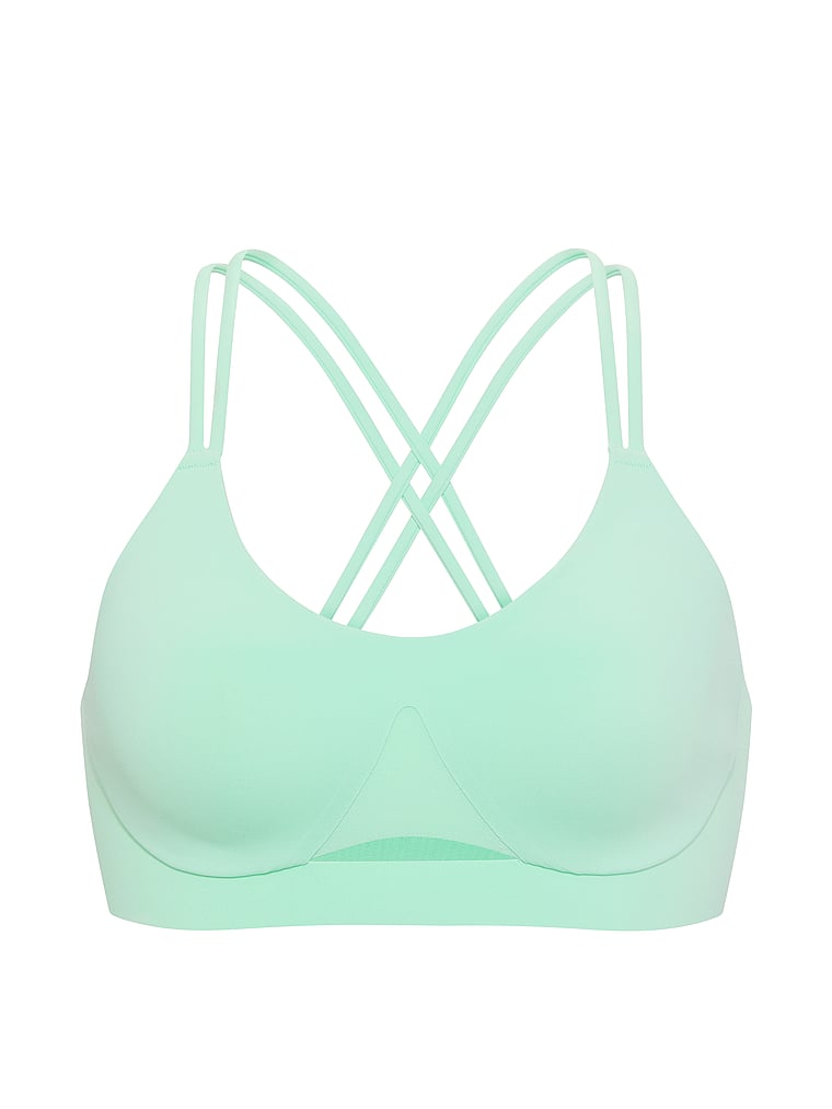 Victoria's Secret, VSX VSX Elevate™ Strappy-Comfort Sports Bra , Waterfall, offModelFront, 4 of 5