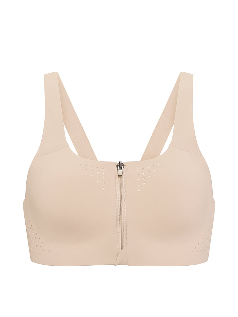 Victoria's Secret, VSX VSX Featherweight Max™ Front-Close Sports Bra, Oyster, offModelFront, 3 of 3