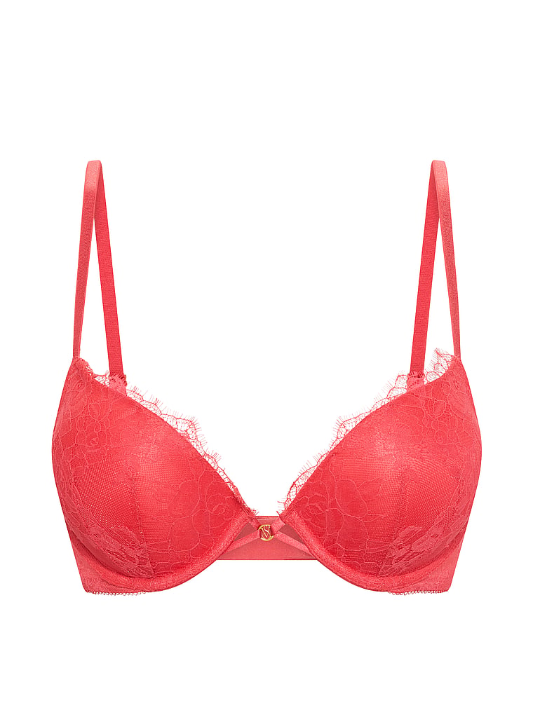 Victoria's Secret, Very Sexy Bombshell Add-2-Cups Shine Strap Dot Push-Up Bra, Hot Coral, offModelFront, 3 of 3
