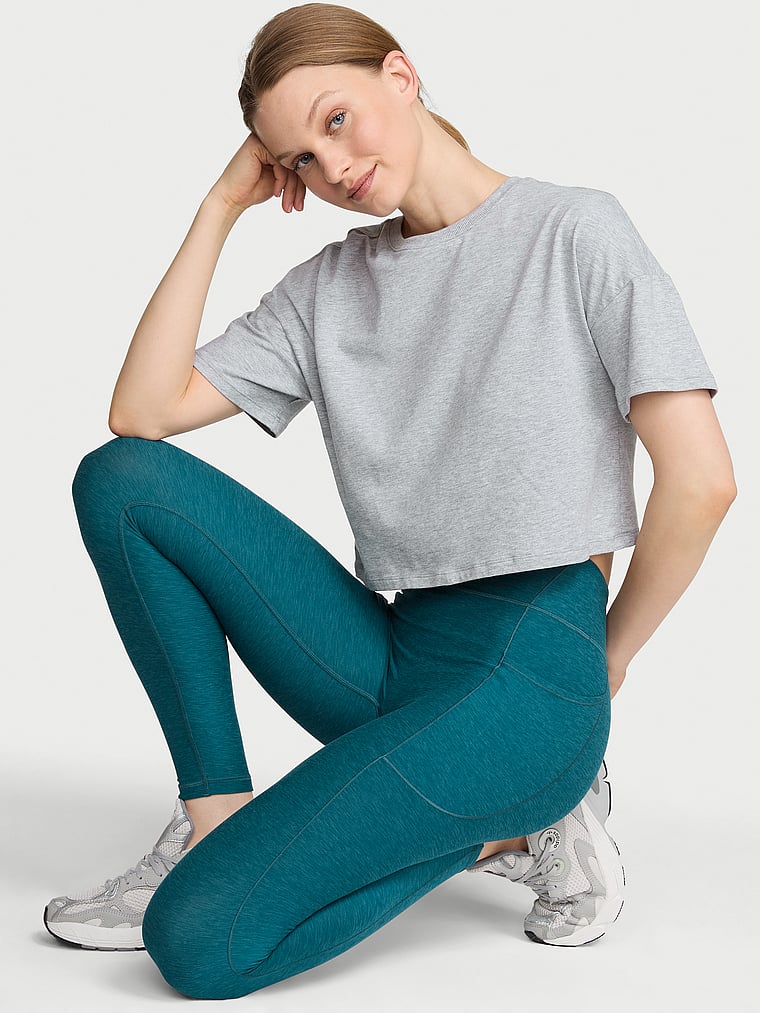 Victoria's Secret, VSX VSX New Essential Pocket Legging, Teal Heather, onModelFront, 1 of 3 Lotta is 5'10" and wears Small