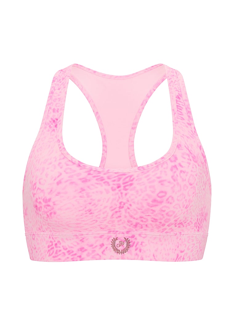 PINK PINK Relay™ Racerback Sports Bra, Pink Leopard, offModelFront, 4 of 4